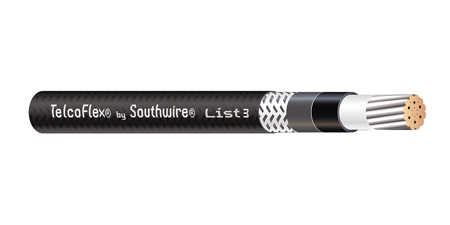 SOUTHWIRE COMPANY # 56975901 - TelcoFlex III Central Office Power Cable, 2 AWG, Single Conductor, Class B Strand with Braid, LSZH, 600 Volts, Black - WAVE-AudioVideoElectric