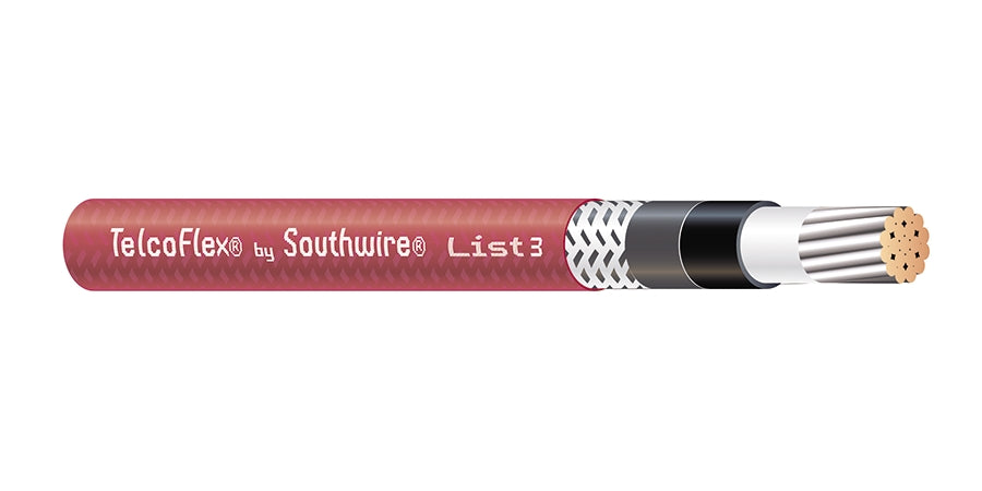 SOUTHWIRE COMPANY # 56982901 - TelcoFlex III Central Office Power Cable, 4 AWG, Single Conductor, Class B Strand with Braid, LSZH, 600 Volts, Red - WAVE-AudioVideoElectric
