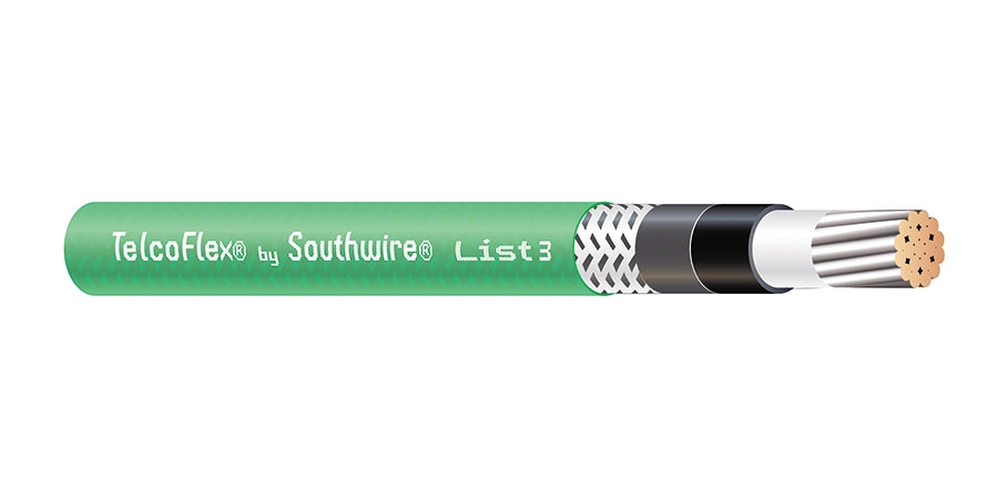 SOUTHWIRE COMPANY # 57145701 - TelcoFlex III Central Office Power Cable, 14 AWG, Single Conductor, Class B Strand with Braid, LSZH, 600 Volts, Green - WAVE-AudioVideoElectric