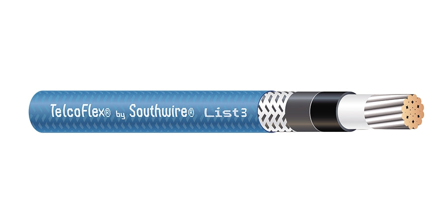 SOUTHWIRE COMPANY # 56986201 - TelcoFlex III Central Office Power Cable, 6 AWG, Single Conductor, Class B Strand with Braid, LSZH, 600 Volts, Blue - WAVE-AudioVideoElectric